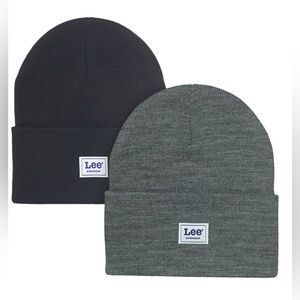 Men’s 2 Pack Cold Weather Lee Workwear Acrylic Knit Beanies Gray/Black Colored